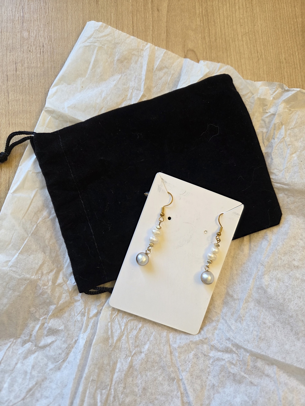 Gold Pearl Drop Earrings - White Pearlescent Dangles
